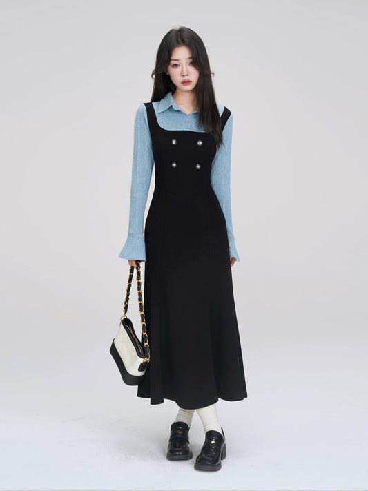 A small wildberry fake two-piece dress for women spring 2024 new high-end splicing slimming long skirt