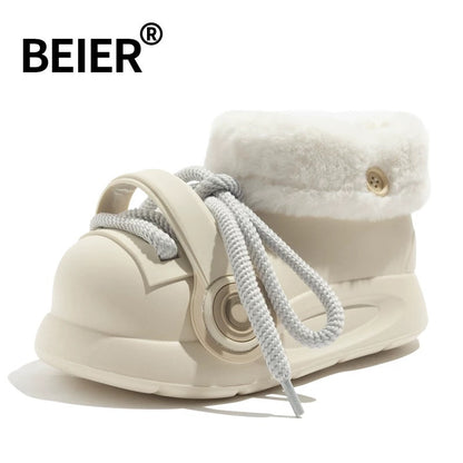 BEIER thick-soled snow boots for women in winter, non-slip, waterproof and warm design, furry cotton slippers