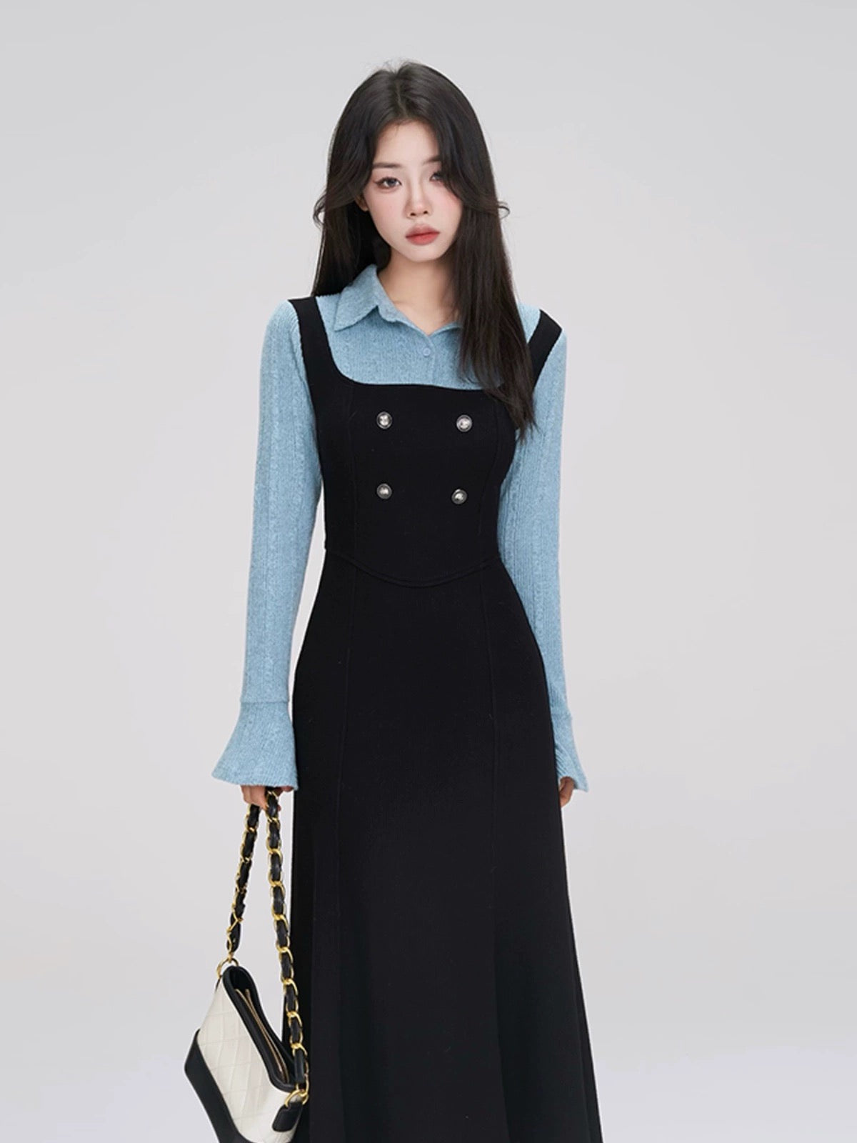 A small wildberry fake two-piece dress for women spring 2024 new high-end splicing slimming long skirt