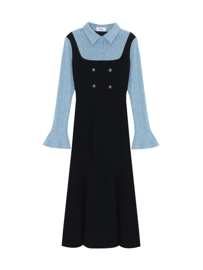 A small wildberry fake two-piece dress for women spring 2024 new high-end splicing slimming long skirt