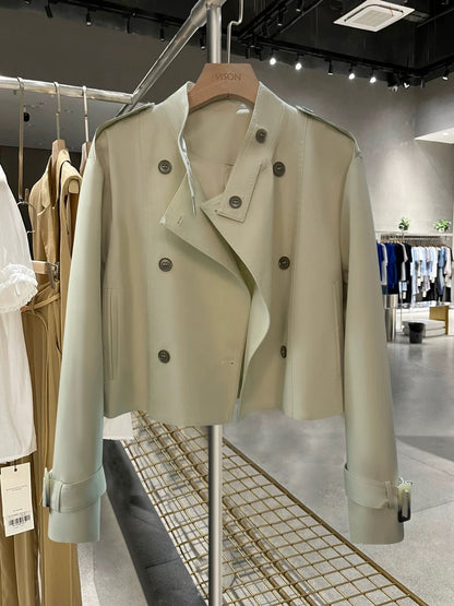 Beige short windbreaker jacket for women 2024 spring and autumn new French stand-up collar jacket trendy workwear top