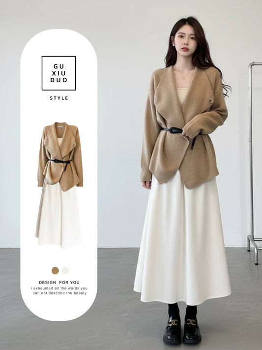 2026 Super Hot, Stylish, Unique, and Beautiful Korean Style Minimalist OOTD Outfit for Autumn and Winter - Two-Piece Set for Women