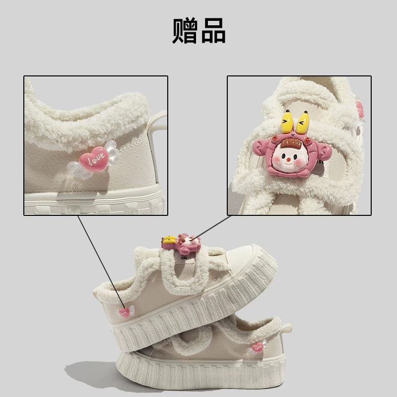 BEIER plus velvet white shoes 2024 winter new Velcro warm cotton shoes thick-soled casual versatile canvas shoes