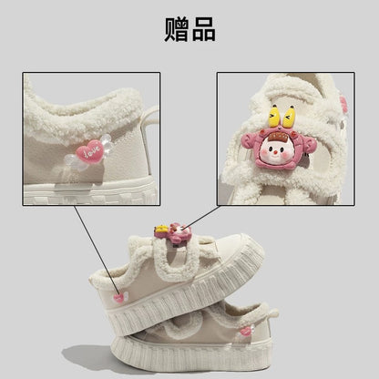 BEIER plus velvet white shoes 2024 winter new Velcro warm cotton shoes thick-soled casual versatile canvas shoes