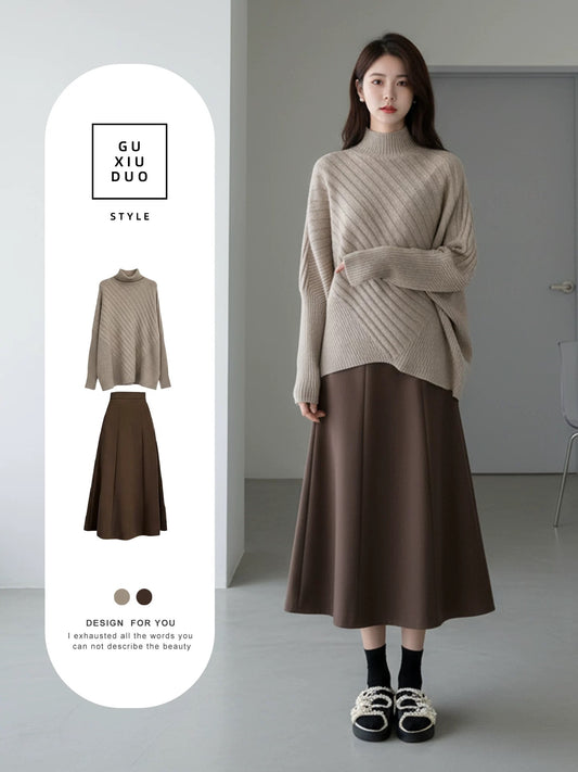 2026 Super Hot, Stylish, Unique, and Beautiful Korean Style Minimalist OOTD Outfit for Autumn and Winter - Two-Piece Set for Women