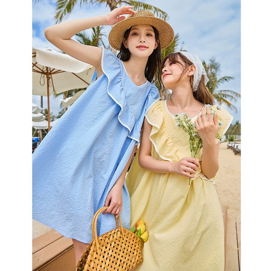 Tangshi seaside resort style dress 2024 new women's summer skirt small temperament princess dress flying sleeves e7