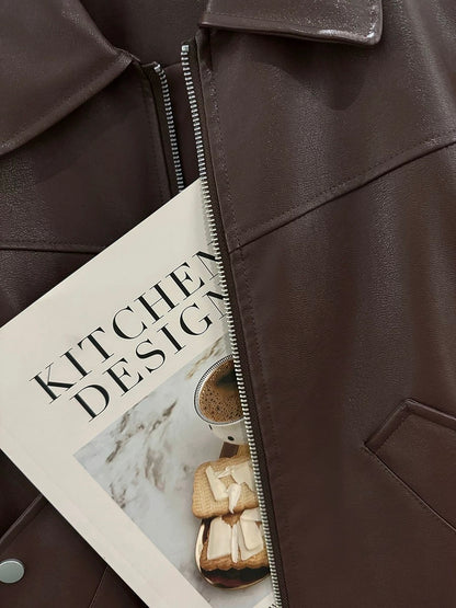 Brown handsome Maillard leather jacket for women 2024 new spring and autumn trendy zipper short motorcycle jacket