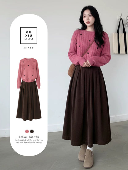 2026 Super Hot, Stylish, Unique, and Beautiful Korean Style Minimalist OOTD Outfit for Autumn and Winter - Two-Piece Set for Women