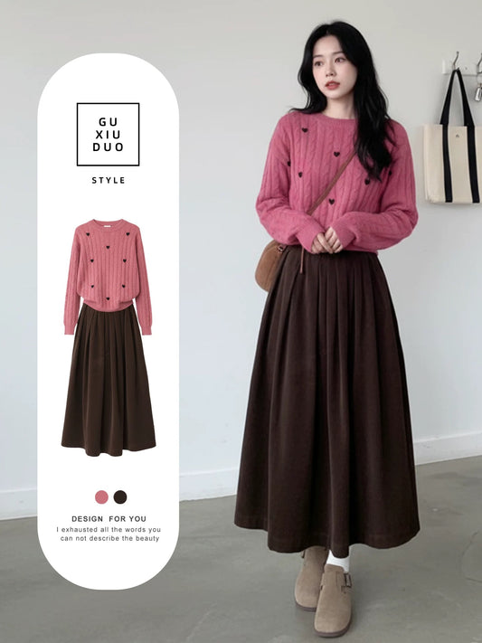 2026 Super Hot, Stylish, Unique, and Beautiful Korean Style Minimalist OOTD Outfit for Autumn and Winter - Two-Piece Set for Women