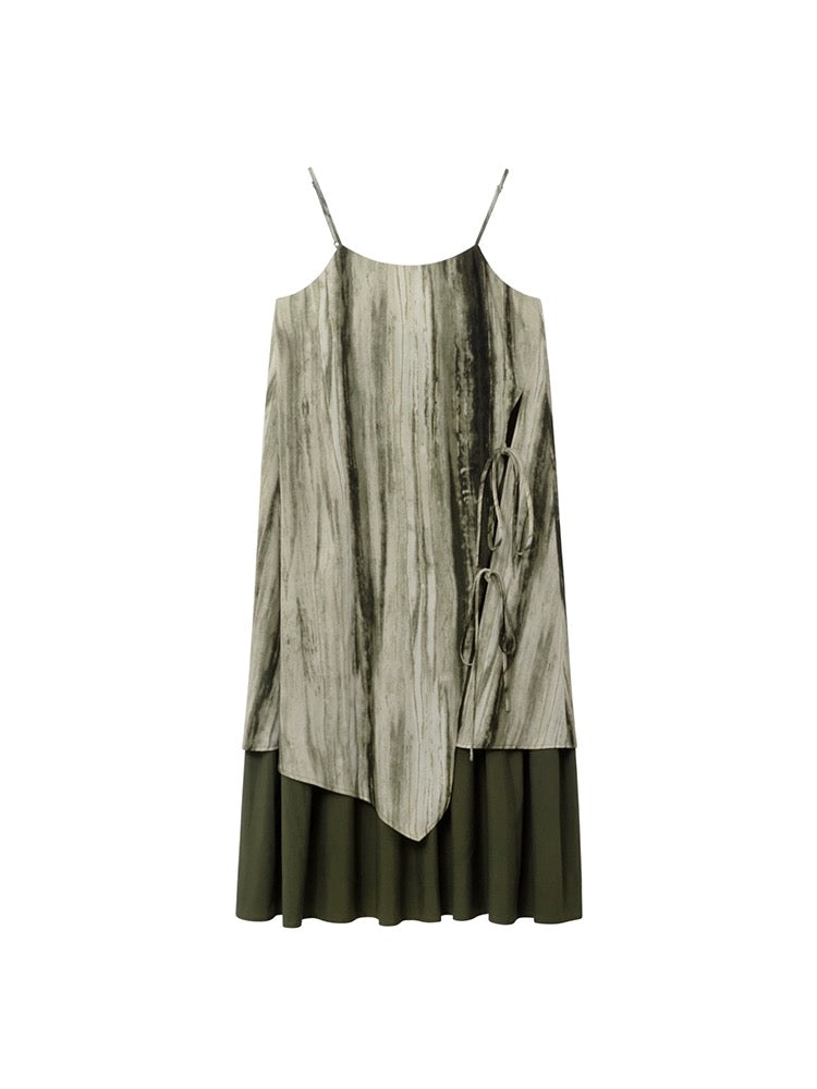 Hello Canon Tie-dye style fake two-piece suspender long skirt for women summer new design loose and slim dress