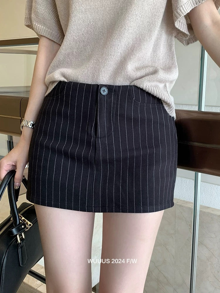 Wuuus [Charming Lines] Thin white striped low waist skirt for women, new summer style H-shaped skirt, high-end feel