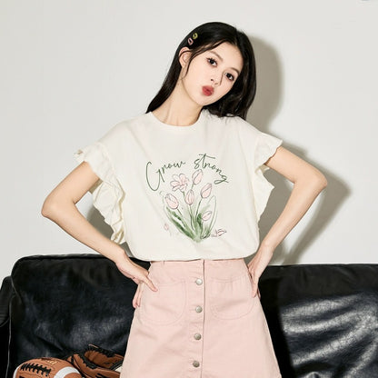 Tangshi 2024 lace sleeve short-sleeved T-shirt women's new summer design sweet tops and stylish small shirts hot style sz