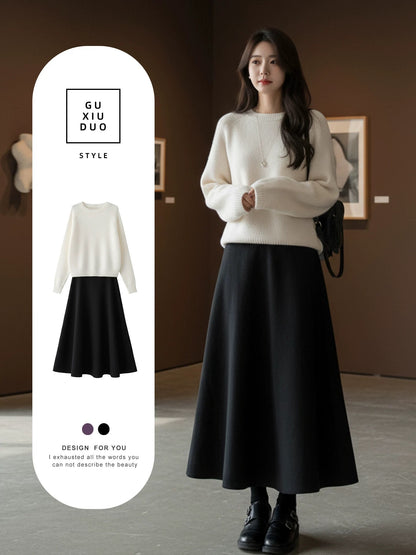 2026 Super Hot, Stylish, Unique, and Beautiful Korean Style Minimalist OOTD Outfit for Autumn and Winter - Two-Piece Set for Women