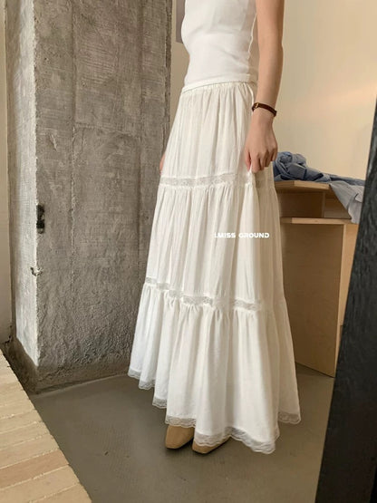 IMISS fairy skirt female lace splicing French temperament super fairy cake skirt temperament long skirt drape slim