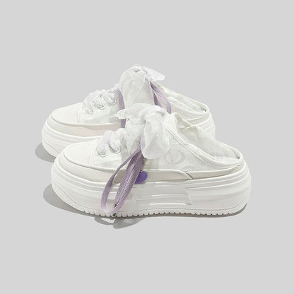 BEIER lace canvas shoes for women 2024 summer new style mesh breathable versatile two-wear half-mug white shoes trendy
