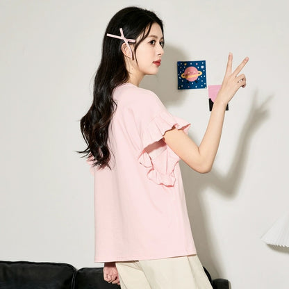 Tangshi 2024 lace sleeve short-sleeved T-shirt women's new summer design sweet tops and stylish small shirts hot style sz