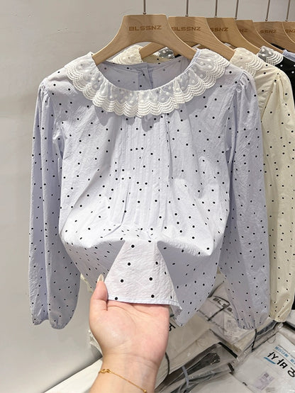 Western high-end chic small shirt spring and autumn 2024 new tops for women design niche doll collar long-sleeved shirts for women