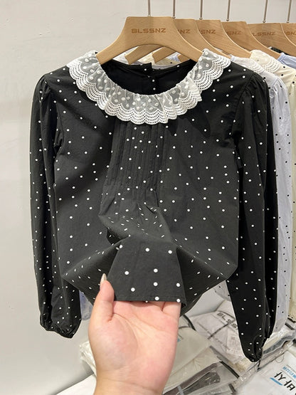 Western high-end chic small shirt spring and autumn 2024 new tops for women design niche doll collar long-sleeved shirts for women