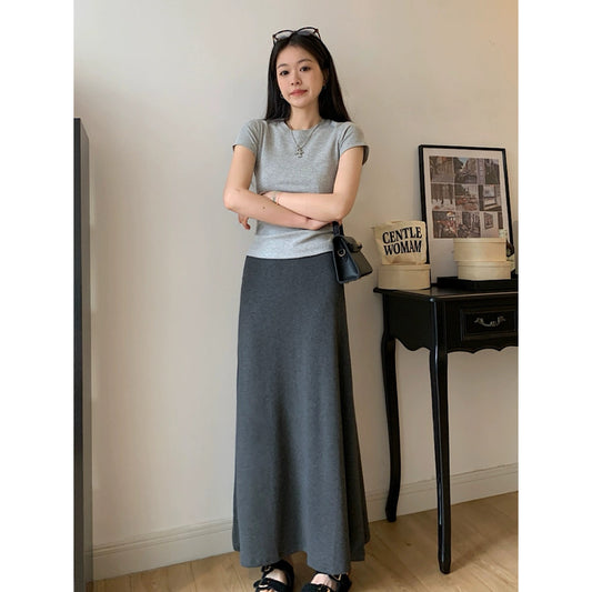 [Not looking thin and European] Dark gray skirt for women in autumn, mid-length hip-hugging fishtail skirt, long skirt covering thick legs