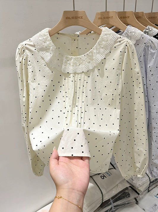 Western high-end chic small shirt spring and autumn 2024 new tops for women design niche doll collar long-sleeved shirts for women