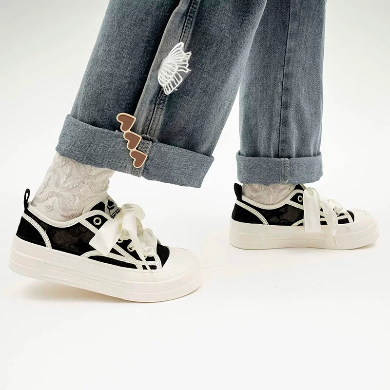 BEIER lace canvas shoes new thick-soled casual breathable sneakers 2024 summer versatile ribbon lightweight sneakers