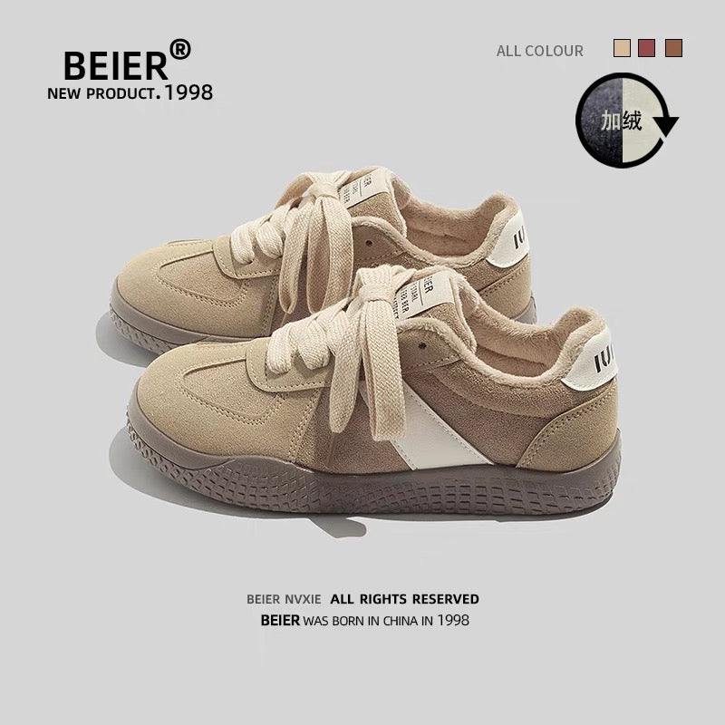 BEIER plus velvet warm moral training shoes for women 2024 winter new casual outer wear comfortable retro sneakers two cotton shoes