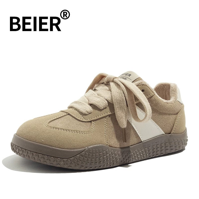 BEIER plus velvet warm moral training shoes for women 2024 winter new casual outer wear comfortable retro sneakers two cotton shoes