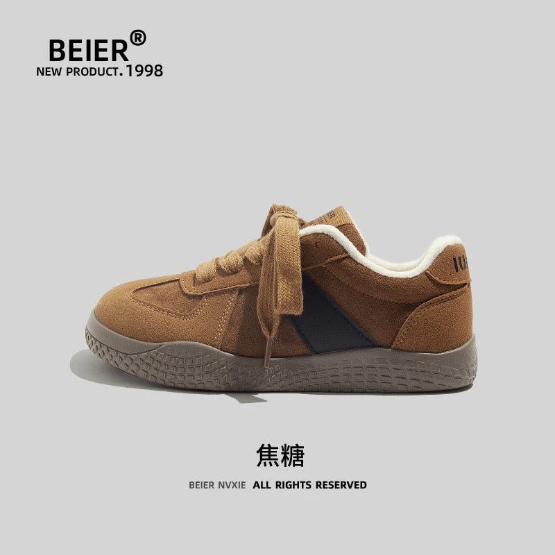 BEIER plus velvet warm moral training shoes for women 2024 winter new casual outer wear comfortable retro sneakers two cotton shoes