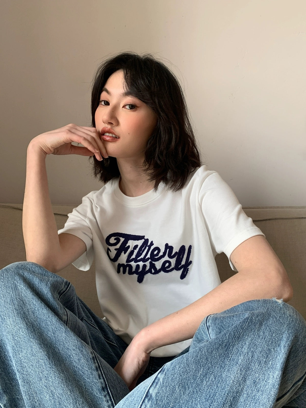 Hello Canon Original towel embroidered letter short-sleeved T-shirt for women summer 2024 new loose and slim T-shirt top