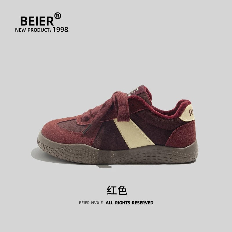BEIER plus velvet warm moral training shoes for women 2024 winter new casual outer wear comfortable retro sneakers two cotton shoes