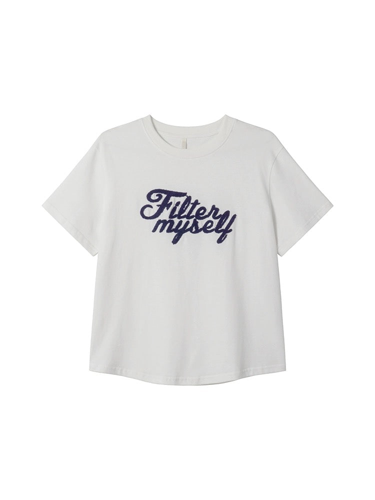 Hello Canon Original towel embroidered letter short-sleeved T-shirt for women summer 2024 new loose and slim T-shirt top