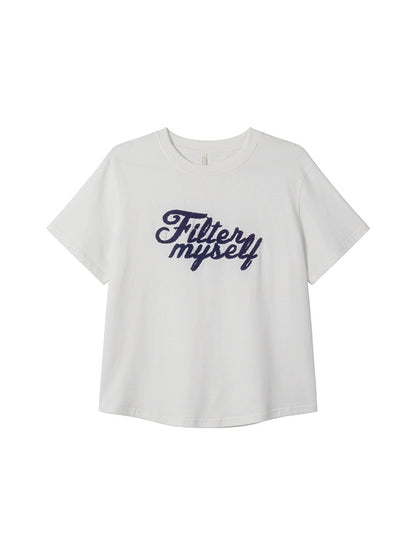 Hello Canon Original towel embroidered letter short-sleeved T-shirt for women summer 2024 new loose and slim T-shirt top