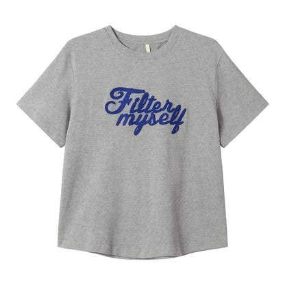 Hello Canon Original towel embroidered letter short-sleeved T-shirt for women summer 2024 new loose and slim T-shirt top