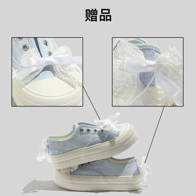 BEIER canvas shoes women's niche ribbon thick-soled casual shoes 2024 summer thin breathable versatile ins trendy sneakers