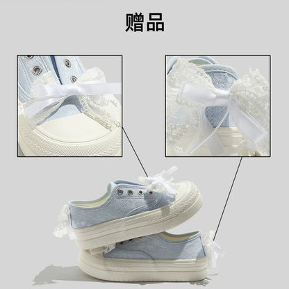 BEIER canvas shoes women's niche ribbon thick-soled casual shoes 2024 summer thin breathable versatile ins trendy sneakers