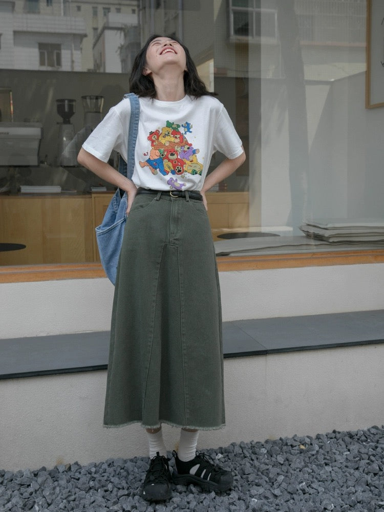Hello Canon Original Bear Print Short Sleeve T-Shirt Women's Summer 2024 New Loose Round Neck Casual T-shirt Top