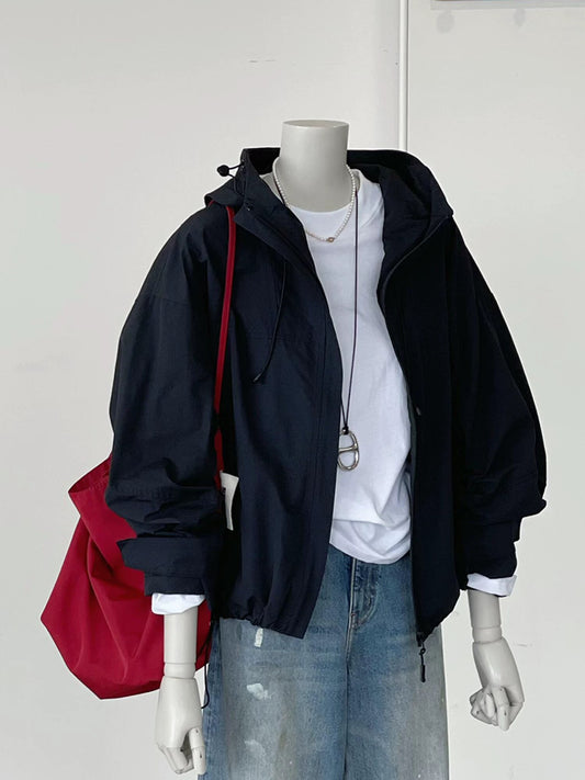 Recommended by CHAO! Autumn breeze ~ Korean style black outdoor casual loose versatile hooded jacket