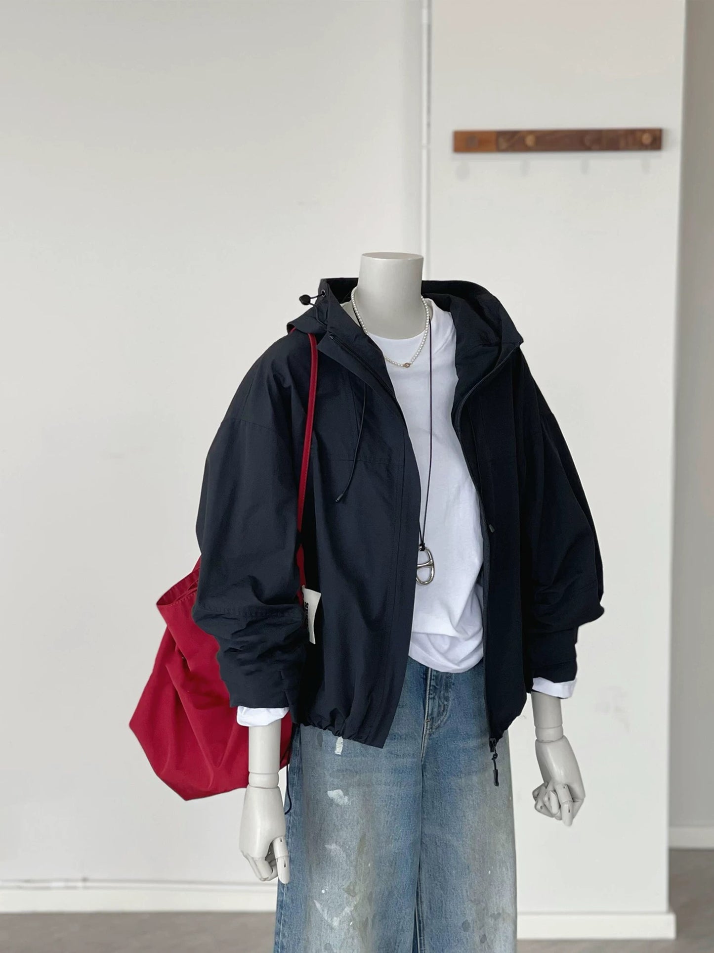 Recommended by CHAO! Autumn breeze ~ Korean style black outdoor casual loose versatile hooded jacket