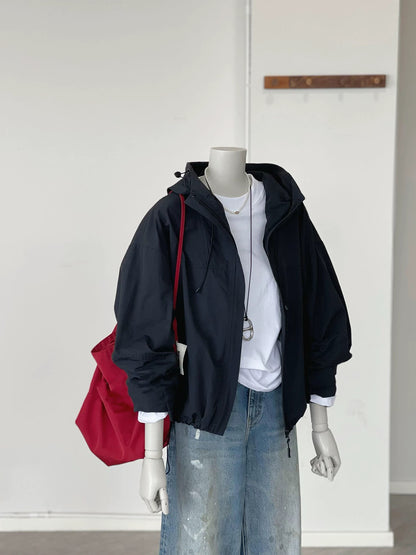Recommended by CHAO! Autumn breeze ~ Korean style black outdoor casual loose versatile hooded jacket