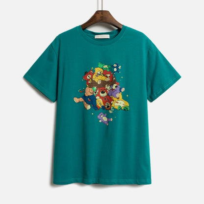 Hello Canon Original Bear Print Short Sleeve T-Shirt Women's Summer 2024 New Loose Round Neck Casual T-shirt Top