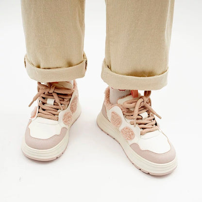 BEIER thick-soled niche furry plus velvet bread shoes 2024 new winter fashion versatile casual white shoes for women