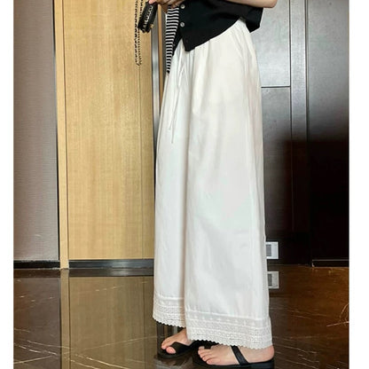 Pregnant women white straight wide-leg pants women spring and summer 2025 new lace splicing no belly support pregnant women casual pants