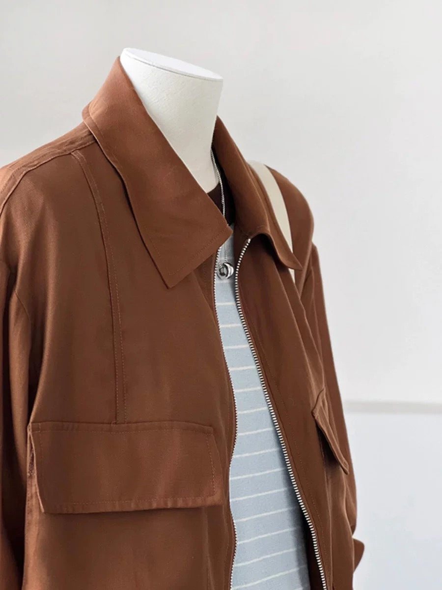 CHAO-level recommendation! Spring and summer outfit ~ Korean brown lightweight work jacket for women with small size sun protection jacket