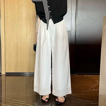 Pregnant women white straight wide-leg pants women spring and summer 2025 new lace splicing no belly support pregnant women casual pants