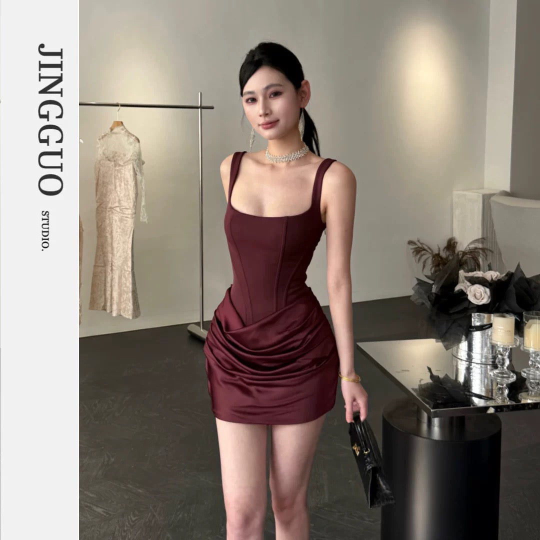 【JINGGUO Luxury】Niche Design, French Chic High-End Sexy Bodycon Dress with Slim Fit and Hip-Hugging Style 7590
