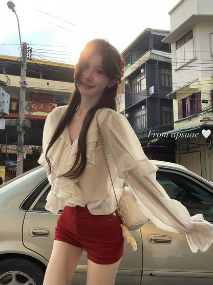 Bai Shui Women [Two Stores~] Burgundy Casual Pants Women's 2024 New Pocket Hip Slim Slim Shorts