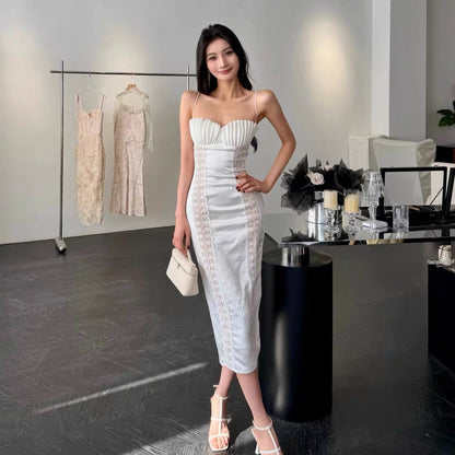 【JINGGUO Luxury】Niche Design French Slim Fit Elegant Midi Dress with Spaghetti Straps 7606