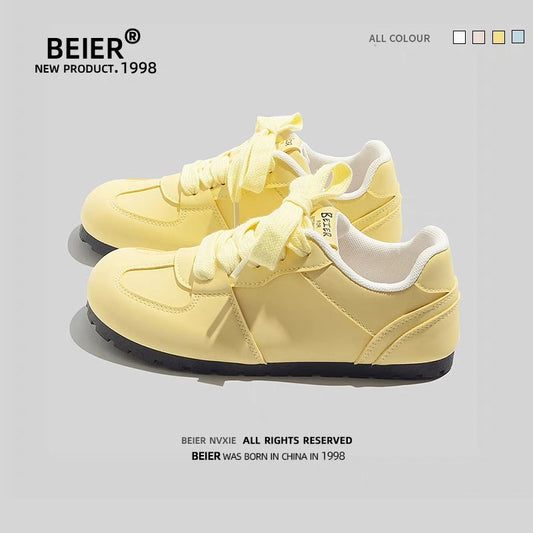 BEIER retro moral training shoes summer niche versatile sneakers 2024 new lemon yellow student breathable casual shoes