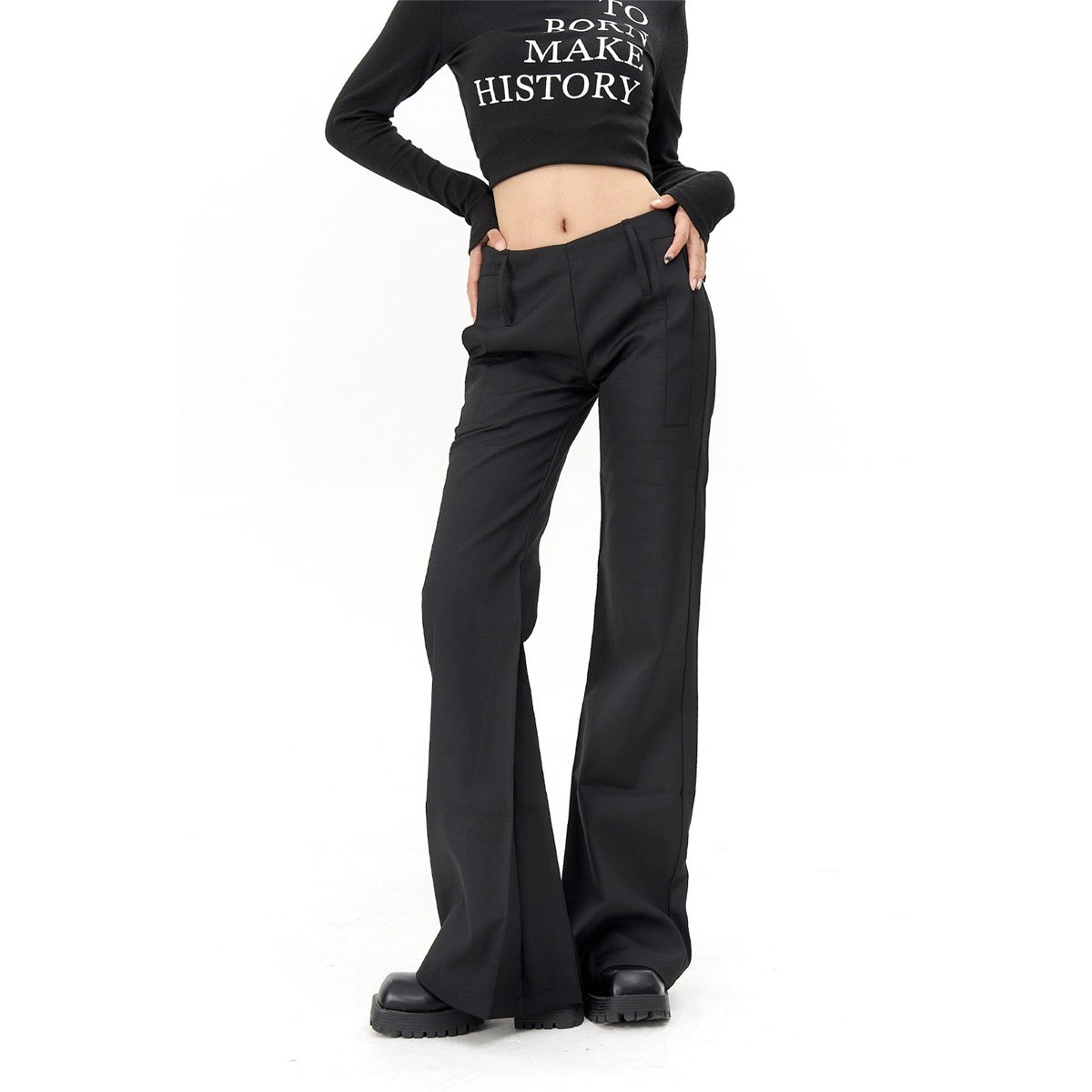 AGUA bell bottoms women's trousers 2024 new spring high-end black low-waist slim casual suit pants trendy