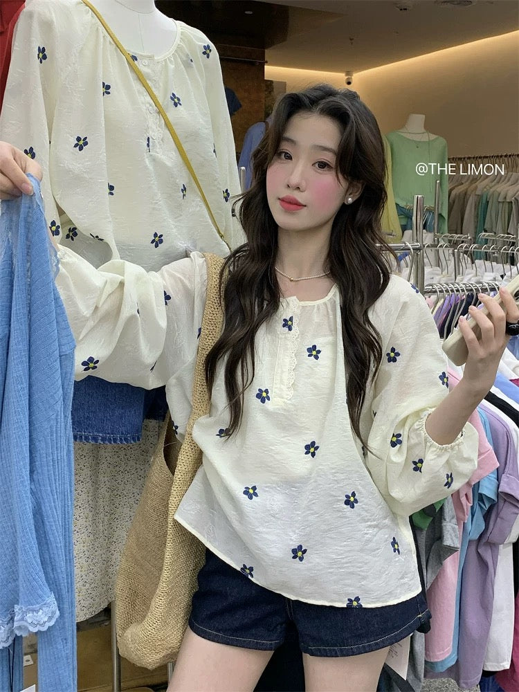 THE LEMON lemon green tea 2025 summer Korean style simple sweet small fresh gentle versatile shirt small shirt